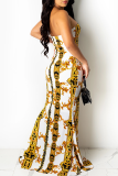 Red Sexy Print High Opening Strapless Trumpet Mermaid Dresses