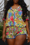 Pink Fashion Casual Print Basic Turndown Collar Short Sleeve Two Pieces