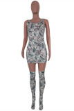 Green Fashion Sexy Print Backless U Neck Vest Dress