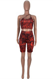 Red Fashion Sexy Print Backless One Shoulder Sleeveless Two Pieces
