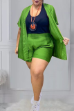 Green Casual Solid Split Joint Halter Plus Size Two Pieces