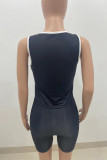 Light Blue Casual Sportswear Letter Print Vests O Neck Sleeveless Two Pieces