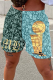 Green Casual Print Patchwork Straight Mid Waist Straight Full Print Bottoms