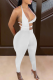 White Sexy Solid Hollowed Out Halter Skinny Jumpsuits