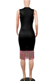 Red Sexy Print Tassel Patchwork O Neck One-piece Suits Dresses