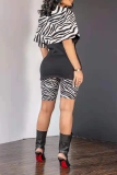 White Casual Animal Print Patchwork O Neck Short Sleeve Two Pieces