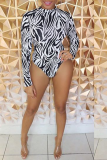 Black Sexy Print Patchwork Half A Turtleneck Long Sleeve Two Pieces