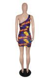 Colour Sexy Print Hollowed Out Spaghetti Strap Pencil Skirt Dresses