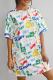 White Casual Print Patchwork O Neck Straight Dresses