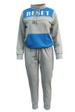 Light Gray Casual Sportswear Print Patchwork Mandarin Collar Long Sleeve Two Pieces