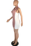 Pink Sexy Casual Patchwork Basic Zipper Collar Skinny Romper