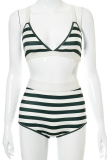 Green Sexy Striped Bandage Patchwork Swimwears