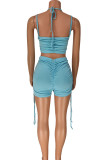 Pink Casual Solid Patchwork Fold Spaghetti Strap Sleeveless Two Pieces
