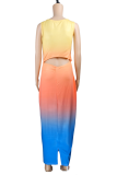 Colour Sexy Gradual Change Hollowed Out O Neck Pencil Skirt Dresses