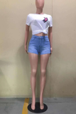 Baby Blue Sexy Solid High Opening Mid Waist Skinny Denim Shorts