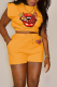 Yellow Casual Print Patchwork O Neck Short Sleeve Two Pieces