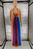 Rainbow Color Sexy Striped Patchwork Halter Sleeveless Two Pieces