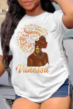White Fashion Casual Print Basic O Neck T-Shirts