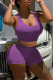 Purple Fashion Casual Solid Basic U Neck Sleeveless Two Pieces