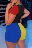 Red Casual Color Block Patchwork O Neck Short Sleeve Two Pieces