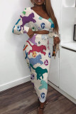 Cartoon Casual Print Patchwork V Neck Long Sleeve Two Pieces