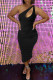 Black Fashion Sexy Solid Hollowed Out One Shoulder Sleeveless Dress