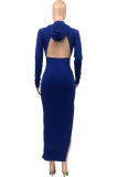 Blue Sexy Solid Backless O Neck Irregular Dress Dresses