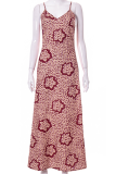 Red Sexy Print Patchwork Spaghetti Strap Straight Dresses