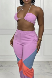 Purple Casual Solid Patchwork Halter Sleeveless Two Pieces