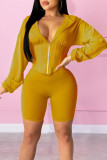 Pink Casual Solid Patchwork Hooded Collar Long Sleeve Two Pieces
