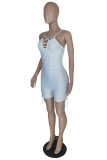White Fashion Sexy Solid Hollowed Out Backless Spaghetti Strap Skinny Romper