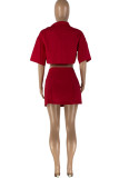 Red Sexy Casual Solid Slit Turndown Collar Half Sleeve Two Pieces