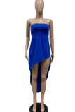 Blue Sexy Solid Patchwork Strapless Irregular Dress Dresses