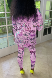 Pink Casual Print Patchwork O Neck Long Sleeve Two Pieces