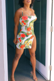 Colour Sexy Print High Opening Slit Spaghetti Strap Pencil Skirt Dresses