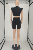 Black Fashion Casual Solid Basic O Neck Sleeveless Two Pieces