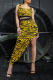 Yellow Sexy Animal Print High Opening U Neck Sleeveless Two Pieces