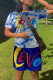 Blue Fashion Casual Print Basic O Neck Short Sleeve Two Pieces