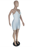 White Fashion Sexy Solid Hollowed Out Backless Spaghetti Strap Skinny Romper