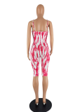 Red Sexy Print Patchwork Spaghetti Strap Skinny Rompers