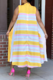 Yellow Casual Striped Patchwork Half A Turtleneck Tops