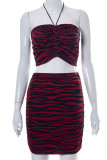 Red Sexy Print Patchwork Strapless Sleeveless Two Pieces