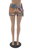 Blue Casual Print Tassel Patchwork Straight Mid Waist Straight Full Print Bottoms
