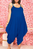 Blue Casual Solid Split Joint U Neck Harlan Jumpsuits