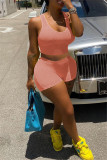 Pink Fashion Casual Solid Basic U Neck Sleeveless Two Pieces