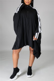 Black Fashion Casual Patchwork Split Joint Turndown Collar Long Sleeve Dress