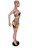 Colour Fashion Sexy Print Hollowed Out Backless One Shoulder Regular Romper