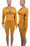 Pink Casual Solid Patchwork Hooded Collar Long Sleeve Two Pieces