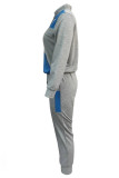 Light Gray Casual Sportswear Print Patchwork Mandarin Collar Long Sleeve Two Pieces