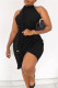 Black Fashion Sexy Solid Backless Half A Turtleneck Sleeveless Dress